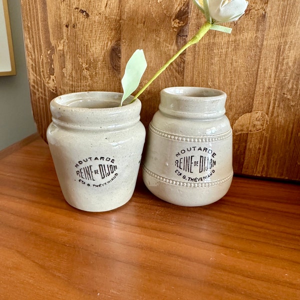 Antique - French - Stoneware - Mustard Jars - Moutarde Reign de Dijon - Beaded - Direct from France - French Advertising