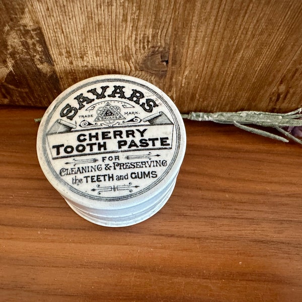 Antique - English Advertising - Ironstone Pot and Lid - Savars - Cherry Tooth Paste -
