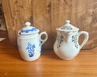ONE - Petite - Antique French St. Uze - Petite - Milk Pitcher - Jug - Creamer - Blue  - Green Transferware