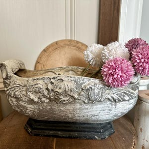 Rare - Antique - French - Jardiniere - Planter - Art Nouveau Design - Cast Iron - Chippy White and Black