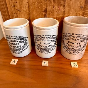 Antique - English Advertising - James Keiller and Sons - Dundee Orange Marmalade - 1# Thin Ironstone Pots - England