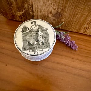 Antique - English Ironstone - Ointment Pot and Lid - Holloway&#39;s Ointment - English Advertising