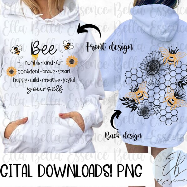 Bee kind png, Bee yourself, Bee happy Honeycomb bee tshirt design for ' sublimation, Front and back png, Boho bee, positive shirt design