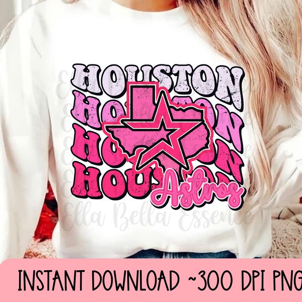 TWO Pink Houston Texas astrosss PNG bundle , sports png, Distressed wavy text for houston, Texas design