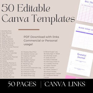 50 Editable Printable Canva Templates 6x9 for KDP | Planners Log Books Trackers Journals Finances