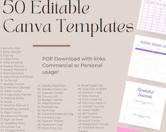 50 plantillas de Canva imprimibles editables 6x9 para KDP / Planificadores Libros de registro Rastreadores Diarios Finanzas
