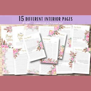 Puede incluir: Quince p&aacute;ginas interiores diferentes para un diario de oraci&oacute;n. Las p&aacute;ginas est&aacute;n decoradas con un dise&ntilde;o floral en tonos rosa, marr&oacute;n y verde. El texto en las p&aacute;ginas incluye "Este diario de oraci&oacute;n" y "Solicitudes de oraci&oacute;n".