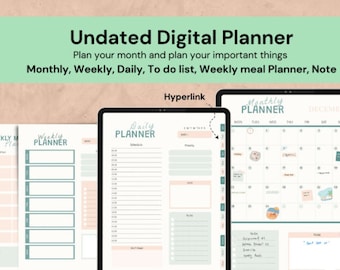 Undated Goodnotes Planner, Monthly Digital Planner, Goodnotes Template, iPad Planner, Digital Bullet Journal, Stickers Boho PDF Bestseller