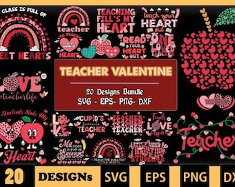 Teacher Valentine Bundle SVG 20 Designs Bundle, 20 Designs, Valentine's Day Card Design Bundle, Valentines png Bundle, Valentine's Day