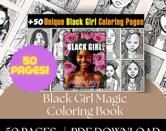 Coloring Pages: DIGITAL DOWNLOAD Printable Black Girl Magic Coloring Book | 50 Digital Coloring Pages Printable PDF Download