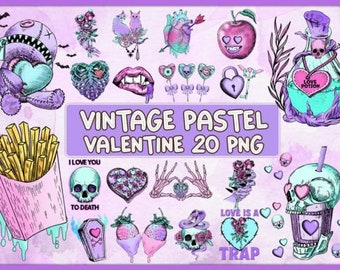 PASTEL GOTH VALENTINE Bundle, 20 Designs, Valentine's Day Card Design Bundle, Valentines png Bundle, Valentine's Day