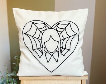 Wednesday Addams Pillow, Punch Needle Wednesday Throw Pillow, Wednesday Merch, Stained Glass Window, Addams Family Decor