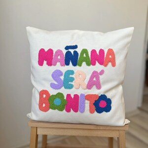 Karol G Manana Sera Bonito Punch Needle Pillow Cover, Mañana Será Bonito Written Cushion, Karol G Throw Pillow, Colorful Tufted Pillow image 10