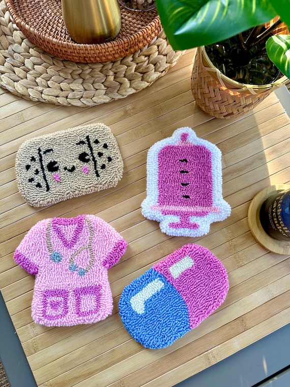 Nurse Punch Needle Coaster, Nurse Needle Mug Rug, Nurse Scrub