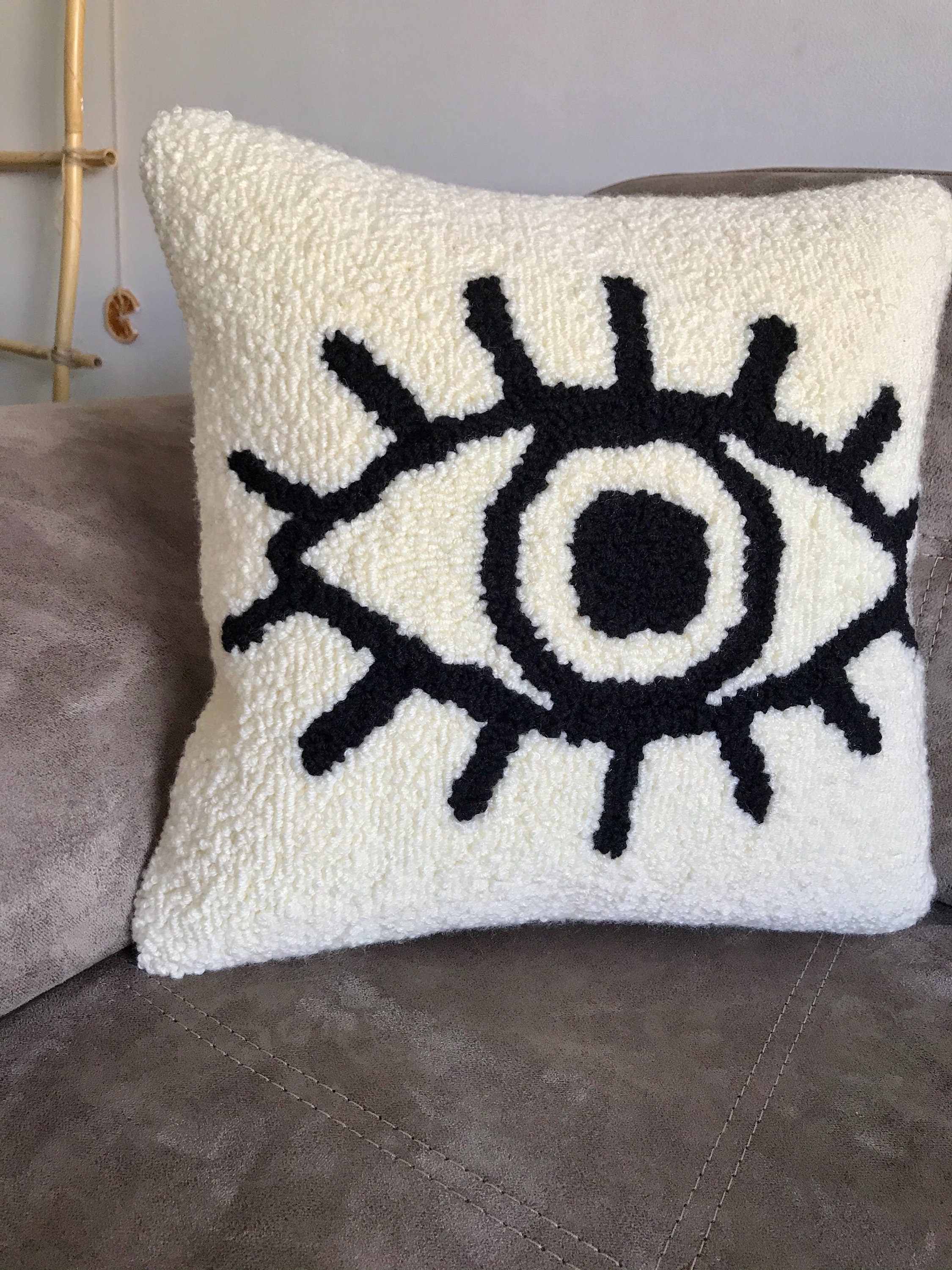 Evil Eye Pillow Cover Tufted Evil Eye Throw Pillow Evil Eye Etsy