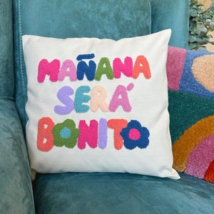 Karol G Manana Sera Bonito Punch Needle Pillow Cover, Mañana Será Bonito Written Cushion, Karol G Throw Pillow, Colorful Tufted Pillow image 7