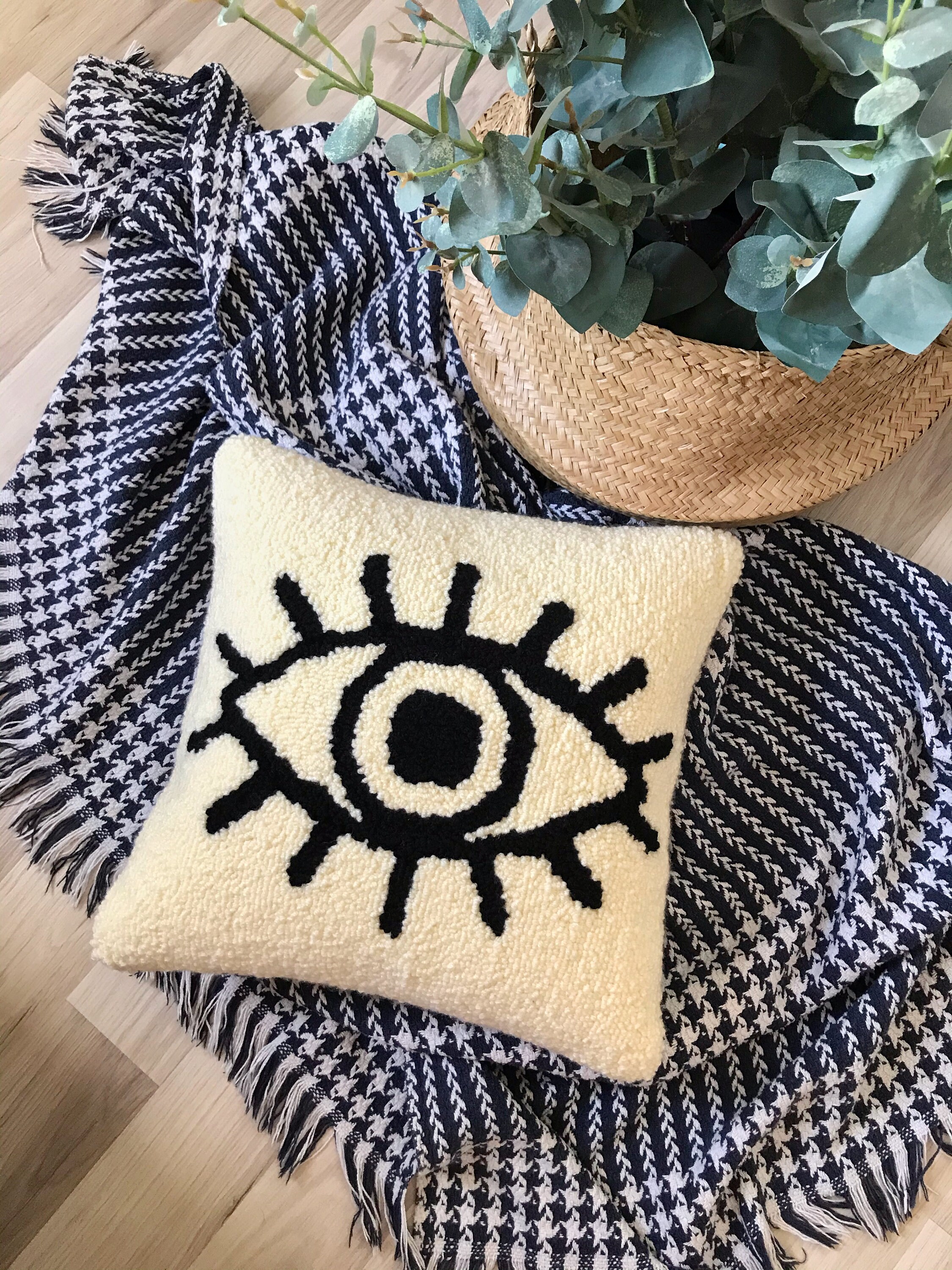 Evil Eye Pillow Cover Tufted Evil Eye Throw Pillow Evil Eye Etsy