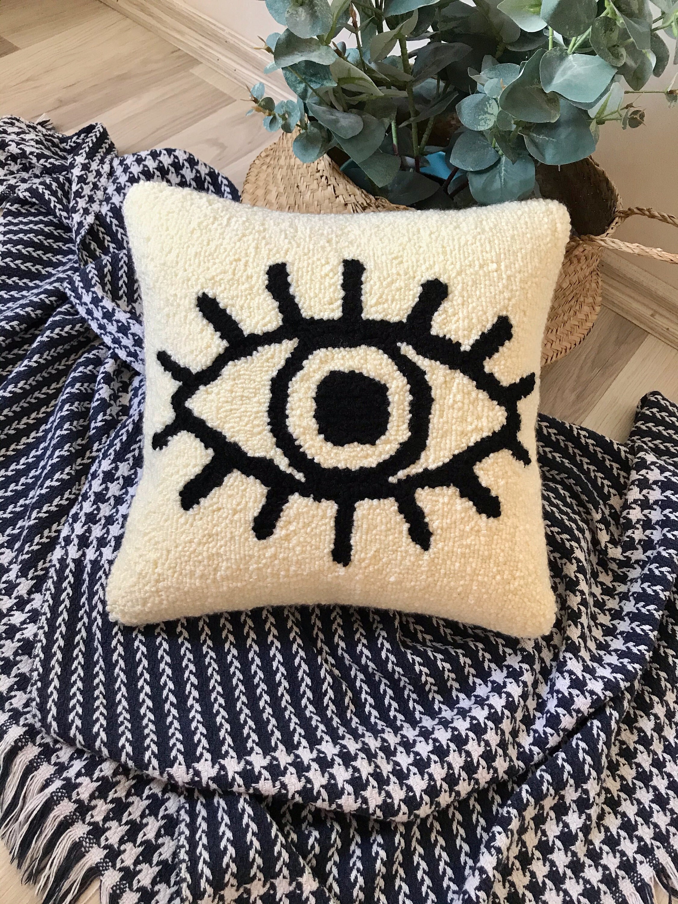 Evil Eye Pillow Cover Tufted Evil Eye Throw Pillow Evil Eye Etsy