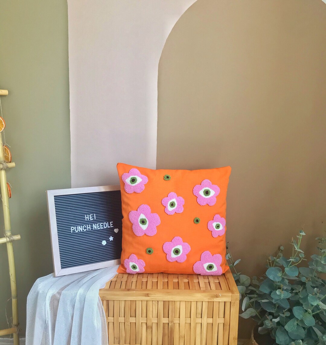 Punch Needle Pillow Cover, Evil Eye Pillow Case, Tufted Pillow