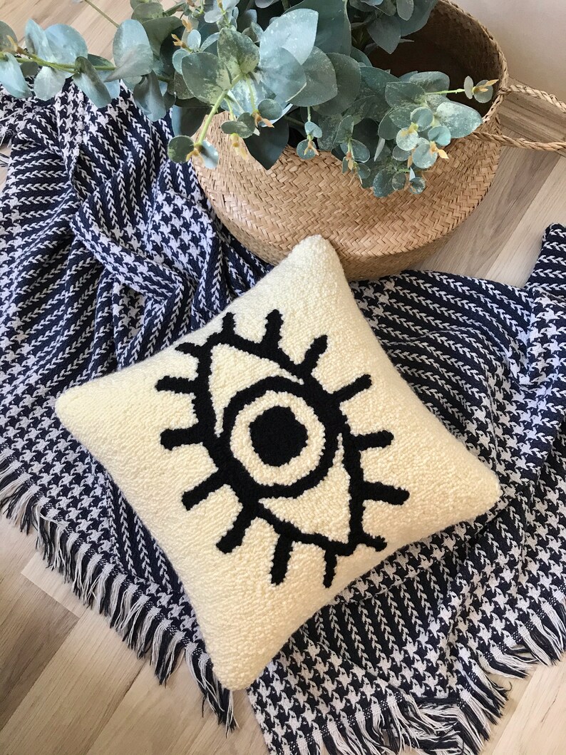 Evil Eye Pillow Cover Tufted Evil Eye Throw Pillow Evil Eye Etsy