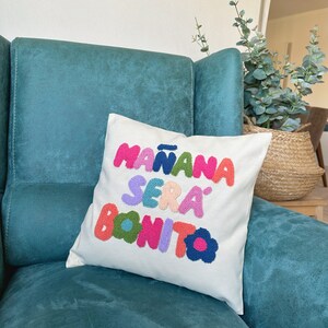 Karol G Manana Sera Bonito Punch Needle Pillow Cover, Mañana Será Bonito Written Cushion, Karol G Throw Pillow, Colorful Tufted Pillow image 8