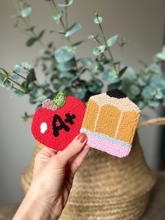 Teacher Appreciation Week Coaster, Punch Needle Coaster, Tufted rug, Teacher Appreciation Gifts, Tufted Mug Rug