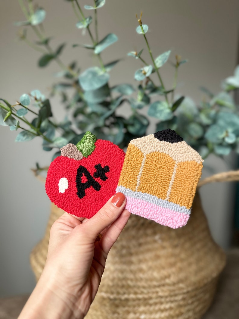 Teacher Appreciation Week Coaster, Punch Needle Coaster, Tufted rug, Teacher Appreciation Gifts, Tufted Mug Rug image 1