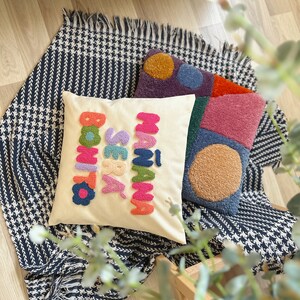 Karol G Manana Sera Bonito Punch Needle Pillow Cover, Mañana Será Bonito Written Cushion, Karol G Throw Pillow, Colorful Tufted Pillow image 9