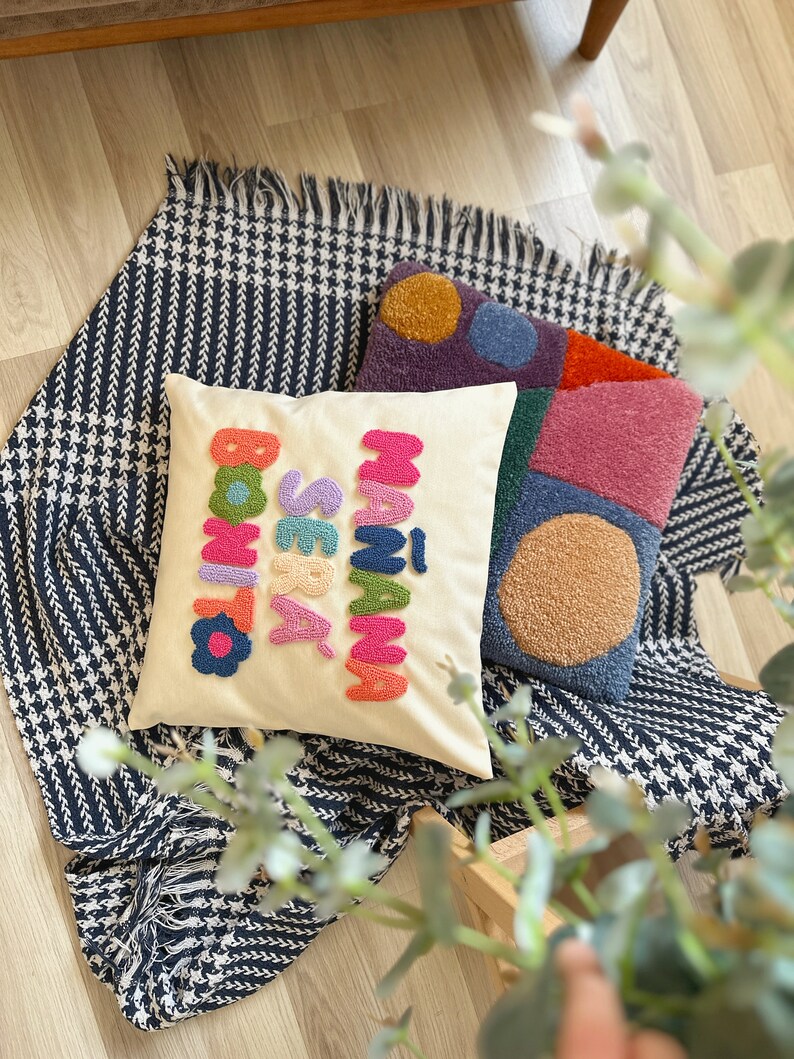 Karol G Manana Sera Bonito Punch Needle Pillow Cover, Mañana Será Bonito Written Cushion, Karol G Throw Pillow, Colorful Tufted Pillow image 9