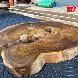 Wood Slab ~ Beautiful Teak Crosscut. Exotic hardwoods for any DIY Projects-Coffee table, Dining Table, wall art etc. 26&quot; x 20&quot; at 2&quot; Thick.