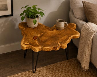 Teak End Table l Side Table l Natural Wood Decor  (26" x 11-18")