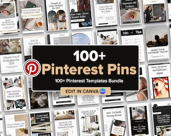 100+ Pinterest Pin Templates: Canva Social Media Bundle (1000x1500px) (Digital Download)