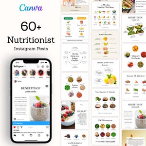 Nutrition Coach Instagram Templates: Dietitian Social Media (Canva Editable) (Digital Download)