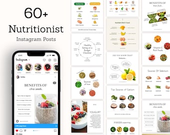 Nutrition Coach Instagram Templates: Dietitian Social Media (Canva Editable) (Digital Download)