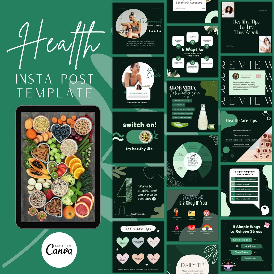 Health & Wellness Instagram Post Templates: Canva Social Media (50) - Etsy