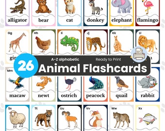 26 Animal Alphabet Flashcards: Educational Printable Cards (PDF)