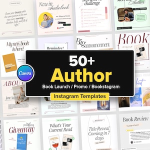 Author Book Writer Templates for author book launch Book Promotion Templates authors social media bundle canva autor writer templates edit