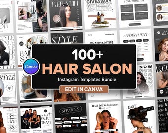 100+ Luxury Hair Salon Templates Bundle, Hairstylist Canva Posts | Modern Salon Social Media Kit, hair salon canva templates,hair salon post