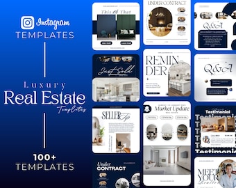 Luxury Real Estate Instagram Templates: Realtor Social Media (100 Posts) (Digital Download)