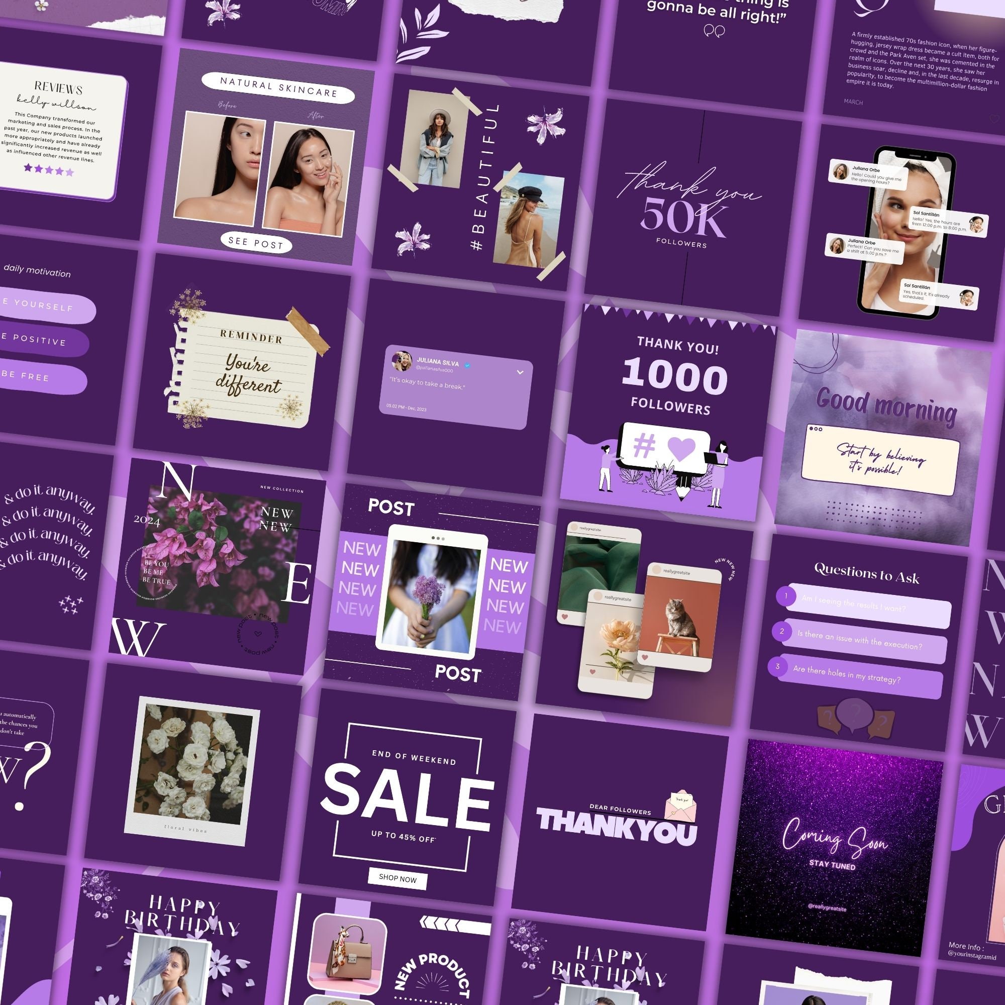 50 Purple Instagram Templates | Purple Feed Templates | Social Media ...