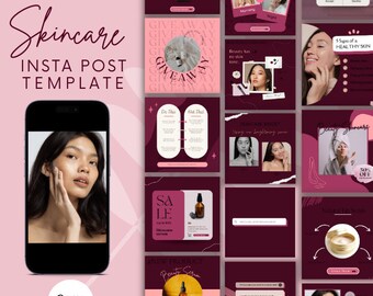 50 Skincare Instagram Post Templates: Esthetician Social Media (Canva)