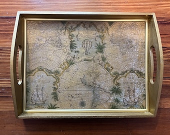 Wooden Tray: Old World Map