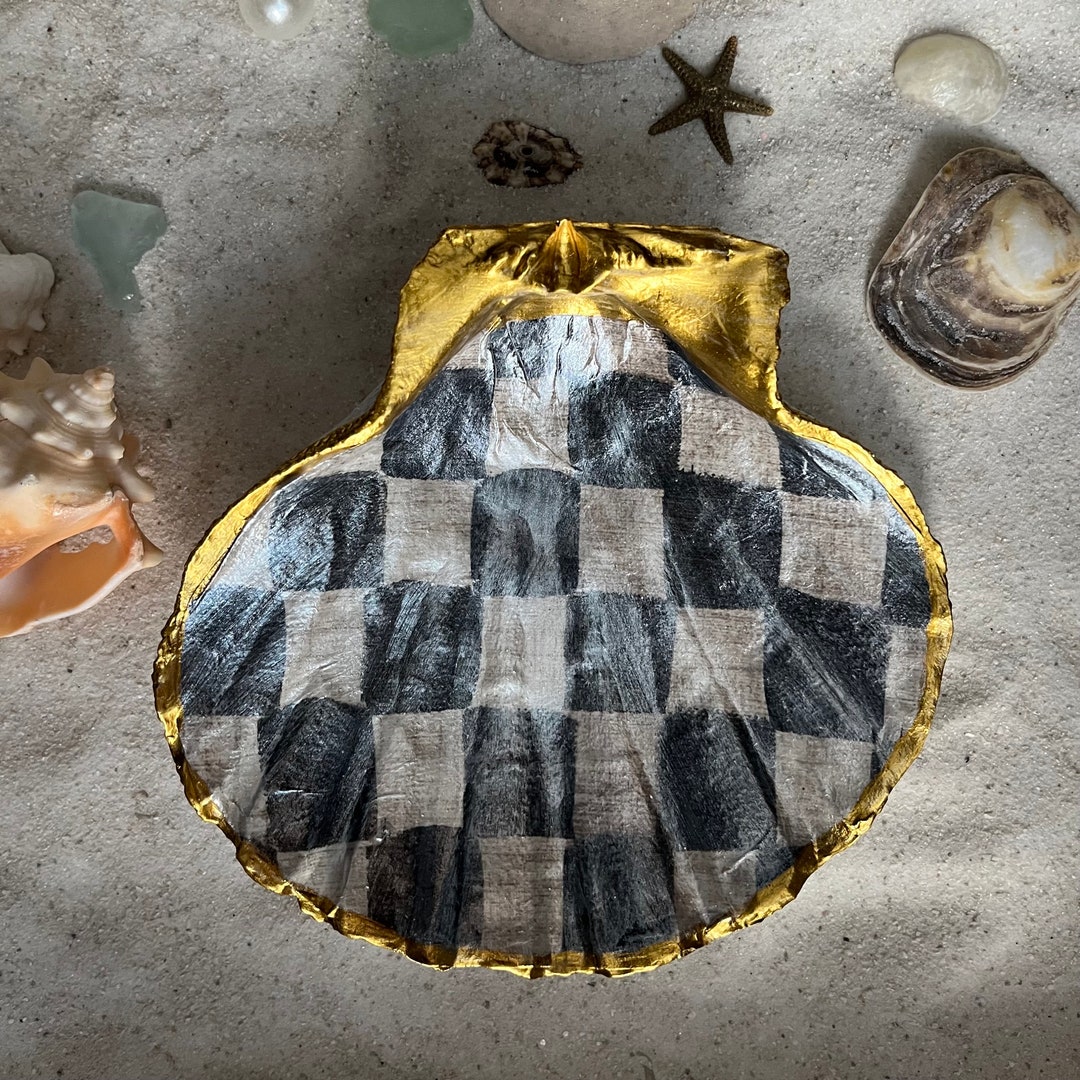 Checquered Shell Large Scallop Shell Trinket/ring Dish With Opalescent Checkered Pattern ...