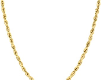 Rope Chain Thin Gold Necklace Body Chain Dainty Simple Plated 2mm Charm Necklace Birthday Thank You Gift for Men Women 24k