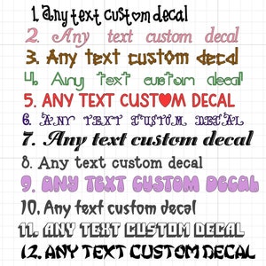 Fuentes de fantasía Texto personalizado plancha en pegatina, transferencia de calor, cualquier texto, cualquier cita de varios tamaños, varias fuentes, varios colores