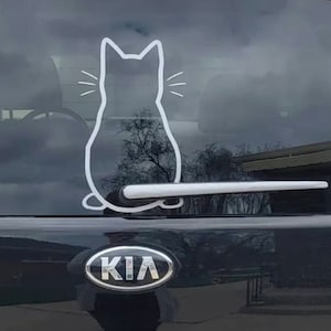 6.5, 8.5 or 12.5 inch tall car decal, kitten, wagging tail. Cat decal