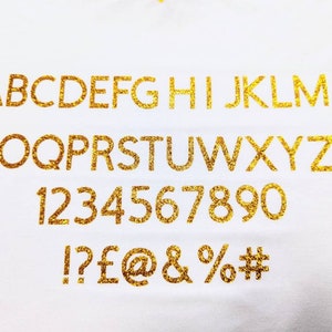 ferro em letras glitter dourado, transferência de calor, vários tamanhos