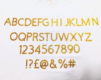 Buchstaben Gold Glitzer bügeln, Wärmetransfer, verschiedene Größen