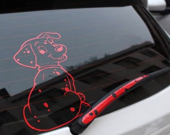 8.5, 10.5 or 12.5 inch tall car decal, puppy, wagging tail. Dog decal Dalmatian decal sticker