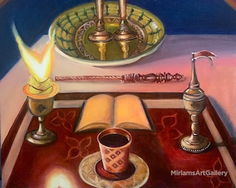Jewish art Canvas Havdalah Jewish oil Painting on Stretched Canvas Judaica Gifts Jewish Wallart Judaica Art